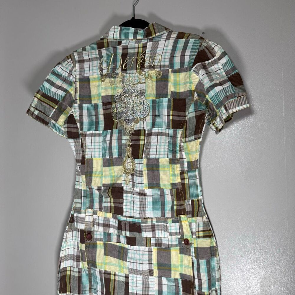 Dereon Patchwork Plaid Button Front Mini Dress Y2… - image 2